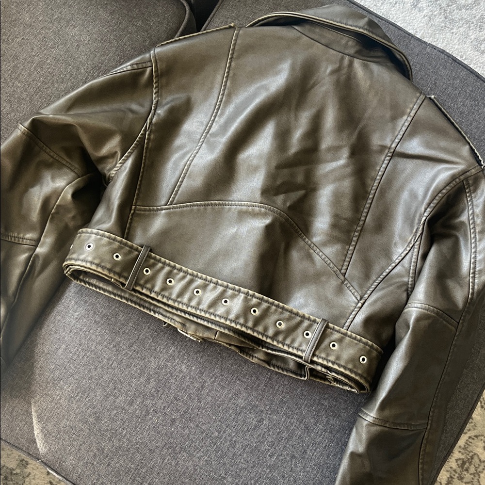 Zara Dark Gray Leather Biker Jacket - Picture 5 of 5